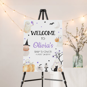 Purple Halloween Little Boo Welcome Sign
