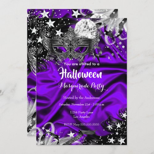 Purple Halloween Magical Night Masquerade Party Invitation