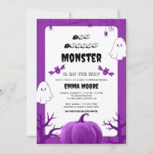 Purple Halloween Monster Baby Shower Design