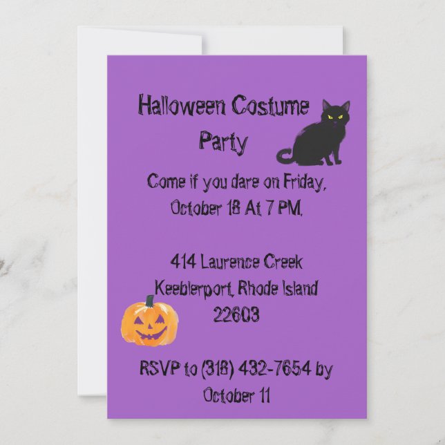 Purple Halloween Party Save the Date Card (Front)