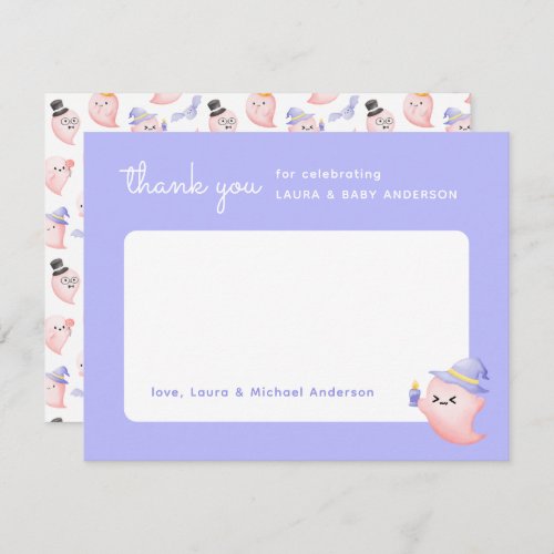 Purple Halloween Pink Ghost Baby Shower Thank You Card