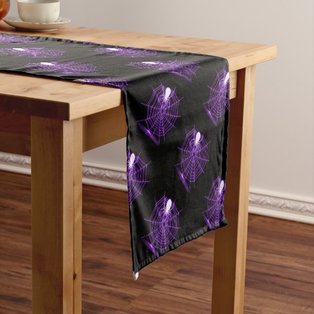 Purple Halloween Spider Web Table Runner (In Situ)