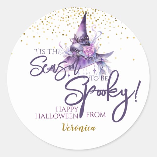Purple Halloween Spooky Witch Hat Classic Round Sticker