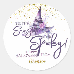 Purple Halloween Spooky Witch Hat Classic Round Sticker