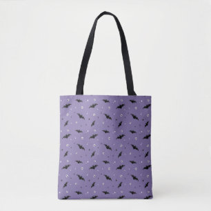 Purple Halloween Tote with cute bats and skulls