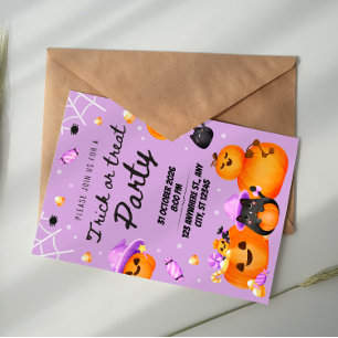 Purple Halloween Trick or Treat Party Invitation