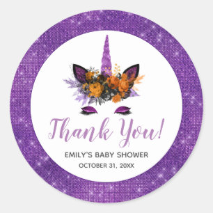 Purple Halloween Unicorn Baby Shower Thank You Classic Round Sticker