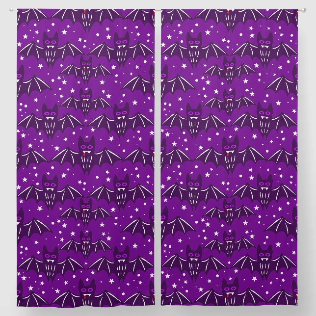 purple halloween vampire bat fangs creepy blackout curtains (Pair)