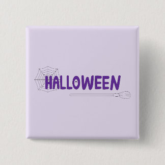 Purple Halloween Vibes with Whimsical Broom Design Button