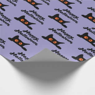 Purple Halloween Wrapping Paper with Black Cats