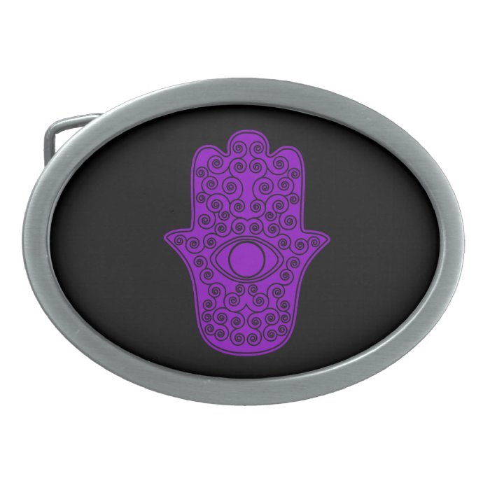 Purple Hamsa Hand of Miriam Hand of Fatima.png Oval Belt Buckles