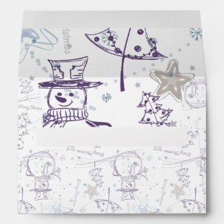 Purple Hand Drawn Christmas Snowman Envelope