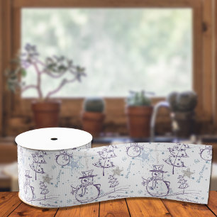 Purple Hand Drawn Christmas Snowman Grosgrain Ribbon