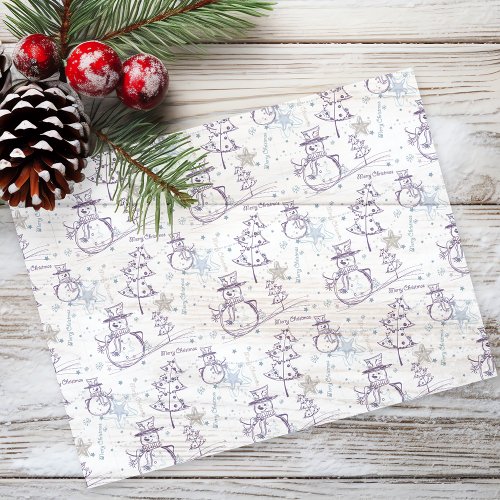 Purple Hand Drawn Christmas Snowman Tissue Paper