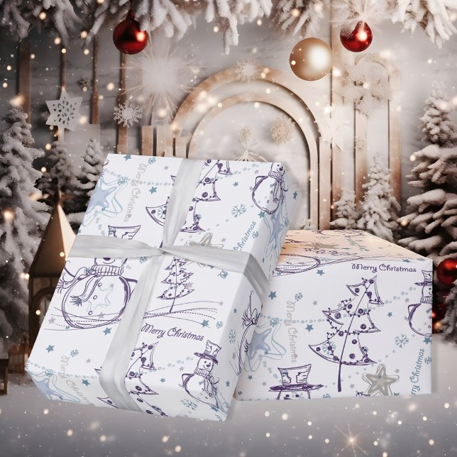 Purple Hand Drawn Christmas Snowman Wrapping Paper (Creator Uploaded)