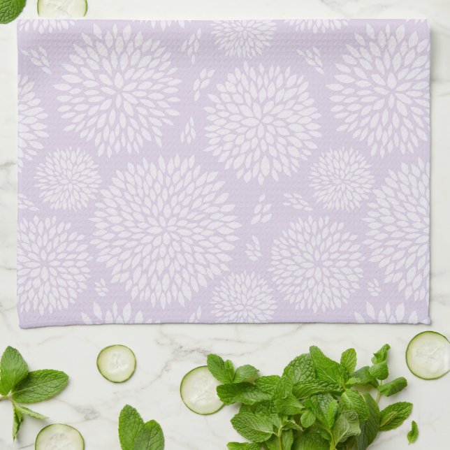 Purple Hand-drawn Flower pattern  Kitchen Towel (Folded)
