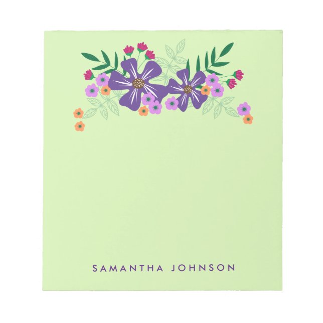 Purple Hand Drawn Flowers, Personalized Notepad (Front)
