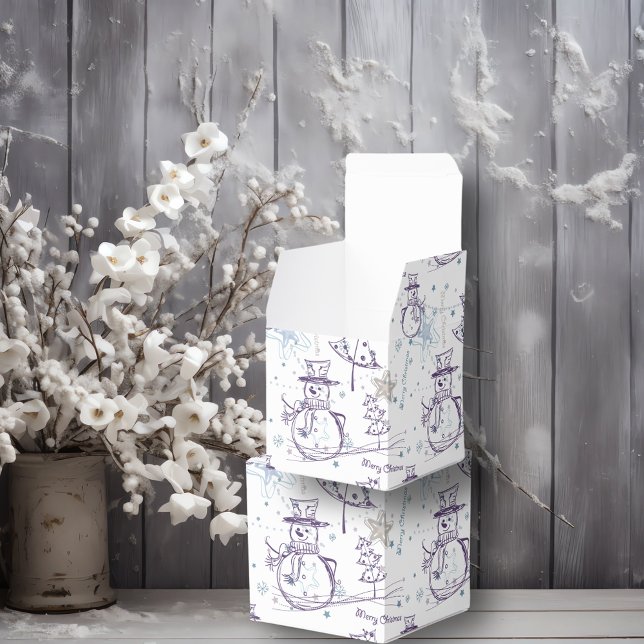 Purple Hand Drawn Snowman Christmas Favor Boxes (Creator Uploaded)