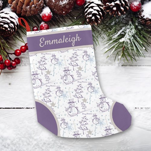 Purple Hand Drawn Snowman Christmas Small Christmas Stocking