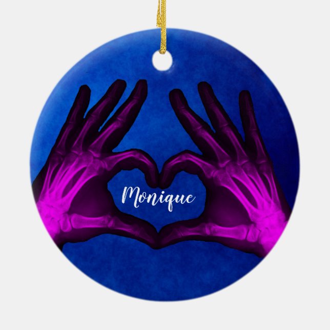Purple Hand Xray Heart Ceramic Ornament (Back)
