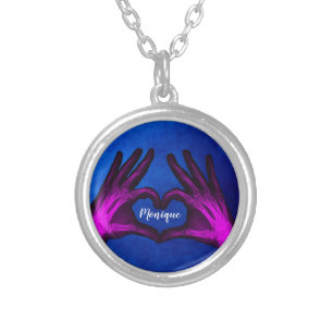 Purple Hand Xray Heart Silver Plated Necklace