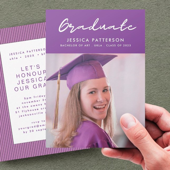 Purple Handwriting Graduate Editable Graduation Announcement (Creator Uploaded)
