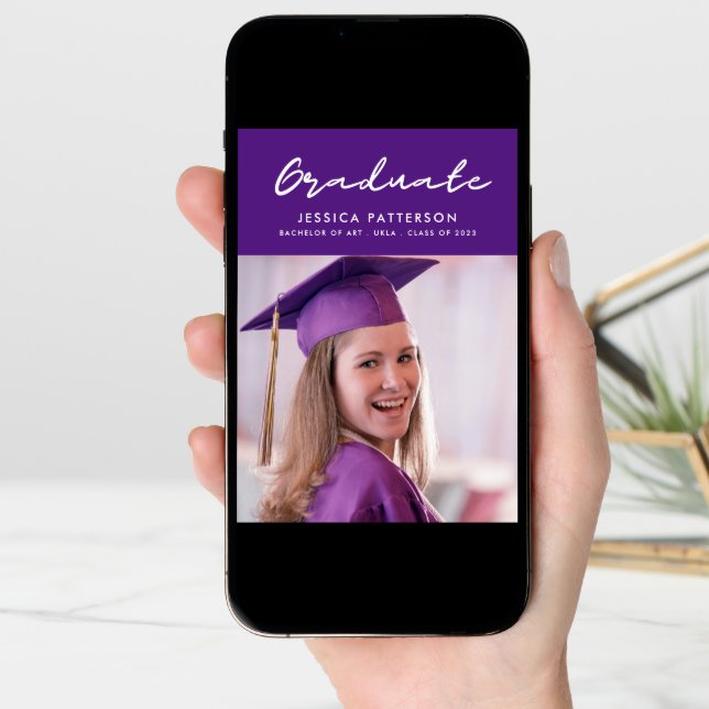 Purple Handwriting Graduate Editable Graduation Announcement (Front Digital)