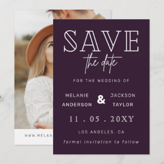 Purple Handwritten Calligraphy Photo Save The Date