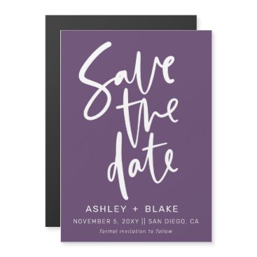Purple Handwritten Calligraphy Save the Date Magnetic Invitation