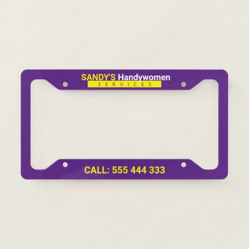 Purple Handywomens Business License Plate Frame