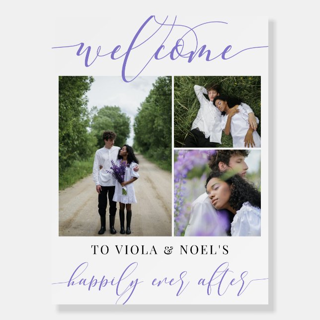 Purple Happily Ever After Photo Wedding Welcome Foam Board (Front)