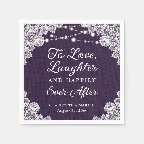 Purple Happily Ever After Wedding Napkins