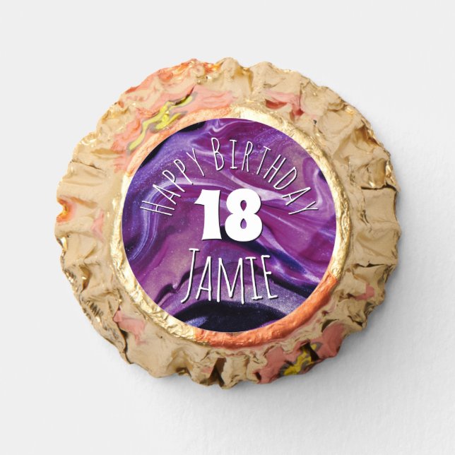 Purple Happy 18th Birthday & Personalized Name Reese's Peanut Butter Cups (Front)