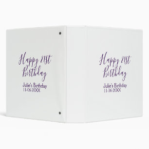 Purple happy 21st birthday name date Keychain 3 Ring Binder