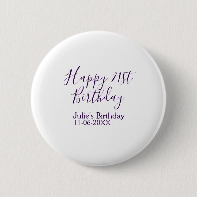 Purple happy 21st birthday name date Keychain Button (Front)