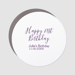 Purple happy 21st birthday name date Keychain Car Magnet