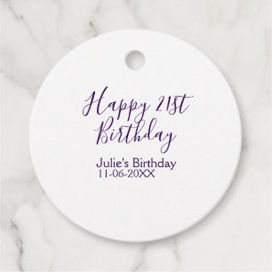 Purple happy 21st birthday name date Keychain Favor Tags