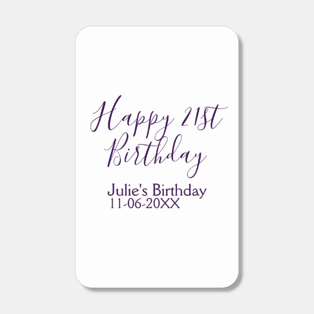 Purple happy 21st birthday name date Keychain Matchboxes (Front)