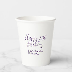 Purple happy 21st birthday name date Keychain Paper Cups