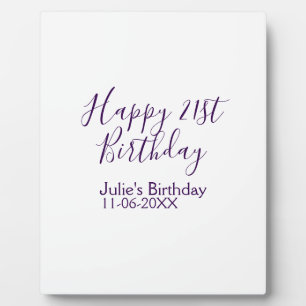 Purple happy 21st birthday name date Keychain Plaque