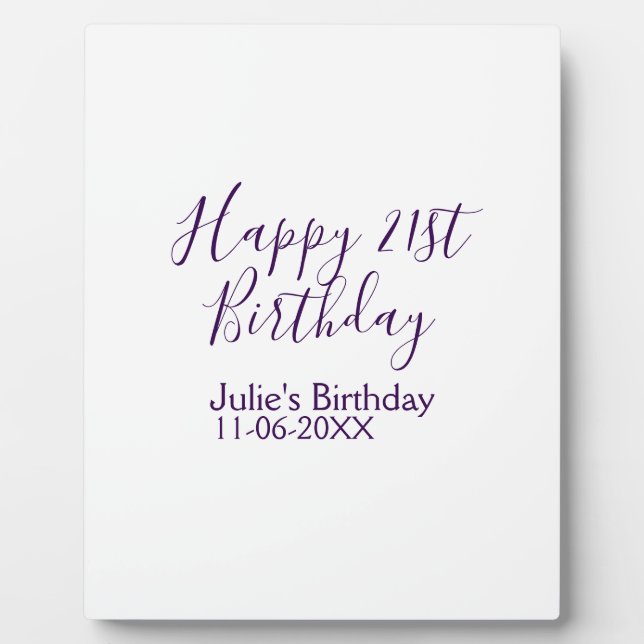 Purple happy 21st birthday name date Keychain Plaque (Front)