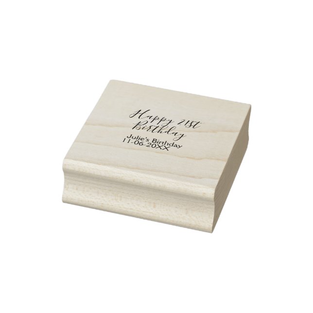 Purple happy 21st birthday name date Keychain Rubber Stamp (Stamp)