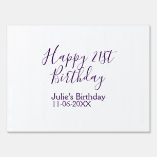 Purple happy 21st birthday name date Keychain Sign
