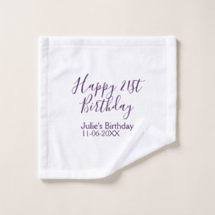 Purple happy 21st birthday name date Keychain Wash Cloth