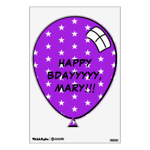 Purple Happy Balloon with Stars and Editable Text  Wall Decal