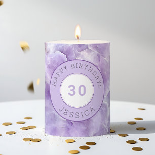 Purple Happy Birthday 30th Gemstone Custom Name Pillar Candle