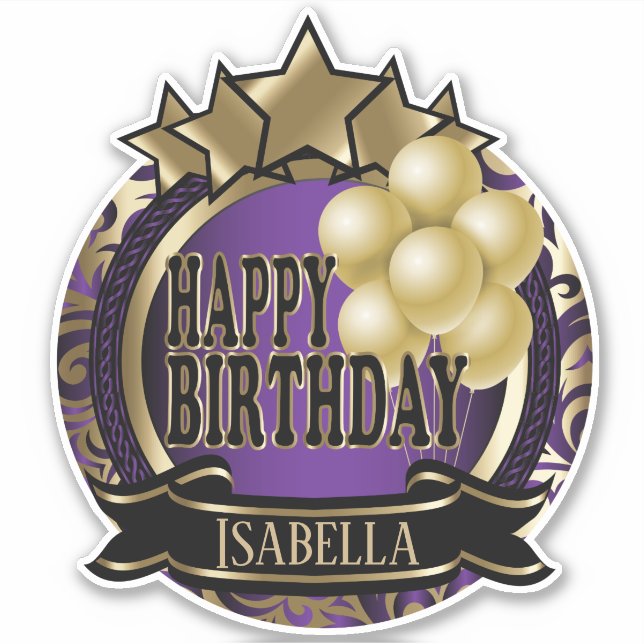Purple Happy Birthday  - Add Name Sticker (Front)