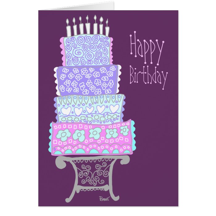 Purple Happy Birthday Cake Card