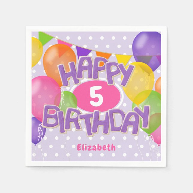purple happy birthday cutout cookies w balloons napkins (Front)