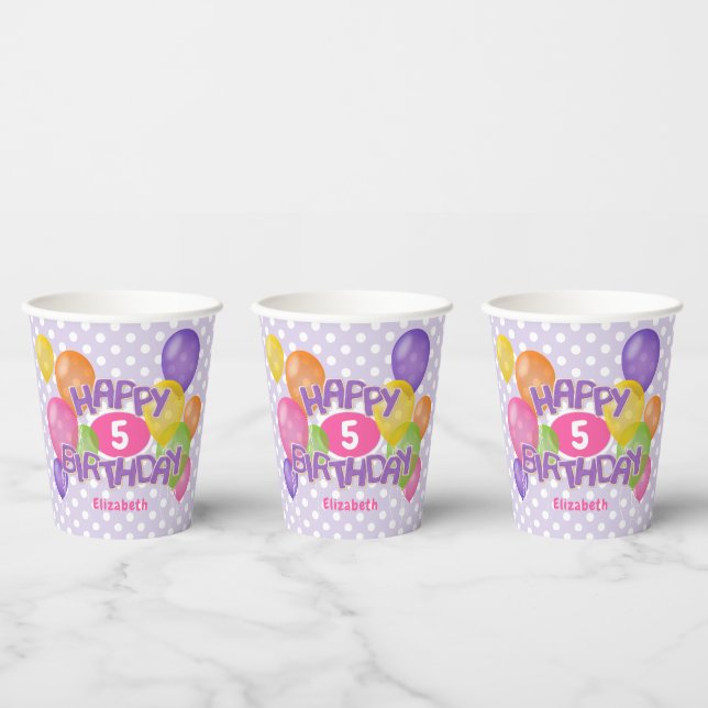 purple happy birthday cutout cookies w balloons paper cups (Multi)